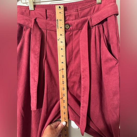 FREE PEOPLE 8 Nightfall Vegan Suede Pants Pomegranate High Waisted Paper Bag Vtg - Picture 11 of 16